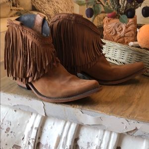 Liberty Black short fringe boots.